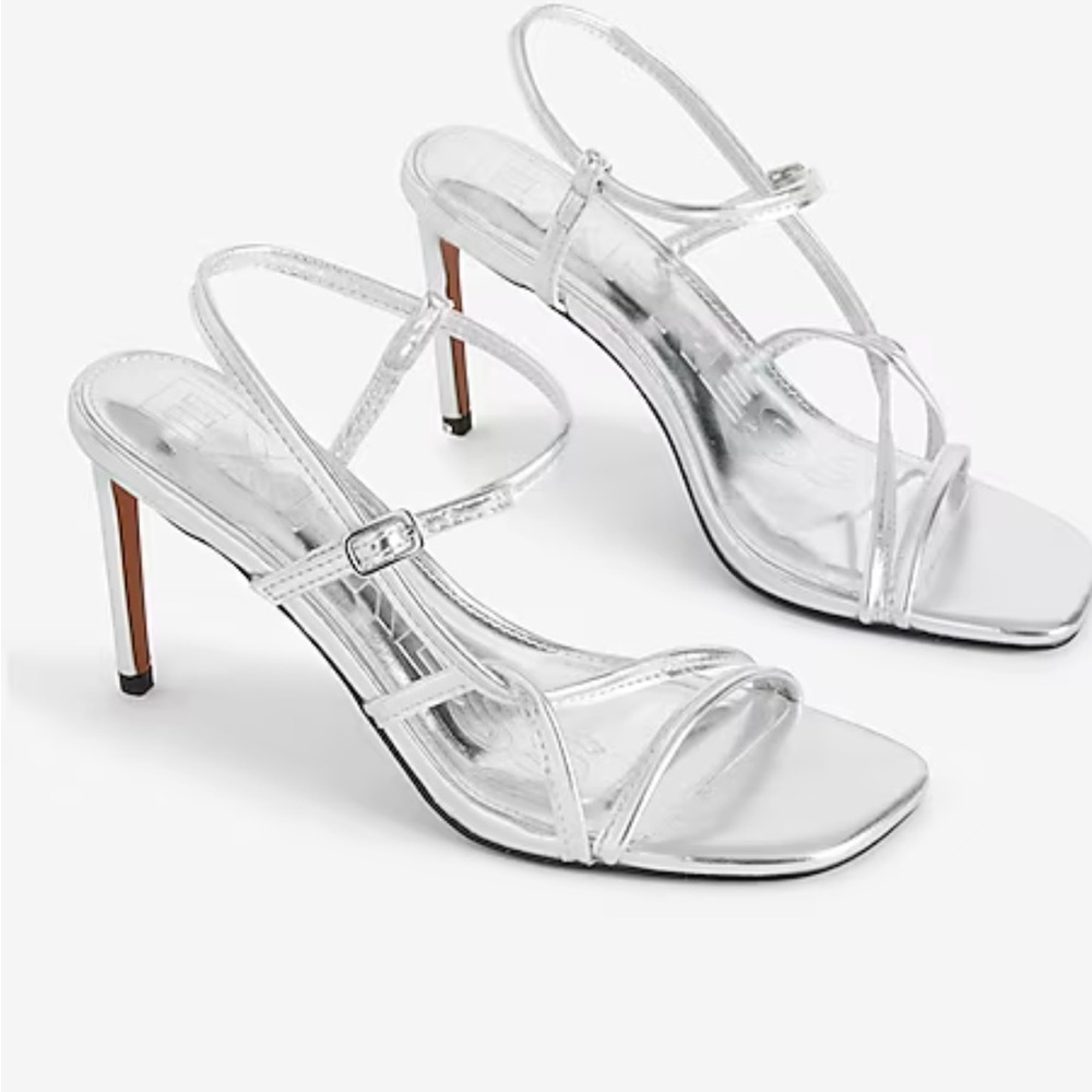 ✨👠 NWT Express Silver Strappy Heels Size 8 Metallic Sandals w/ Box